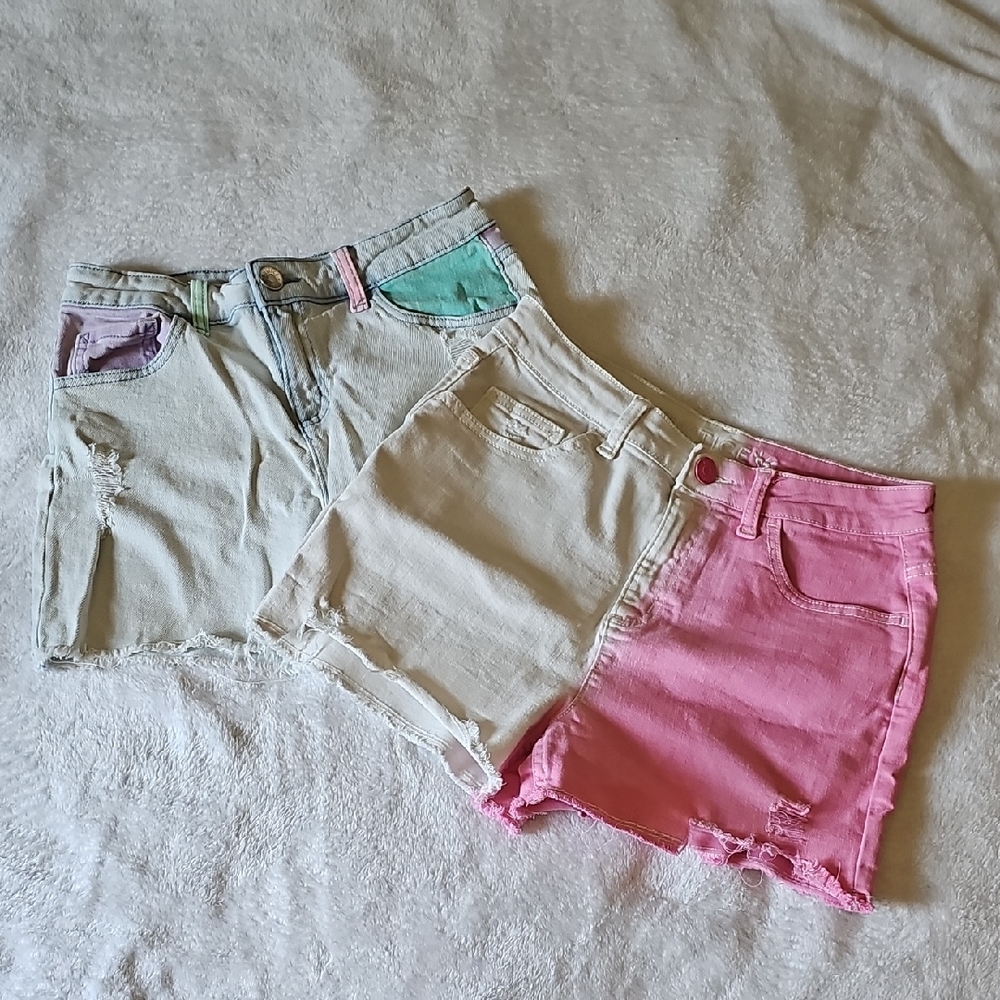 Justice Kids Denim Shorts - Pink, Cream, and Green
